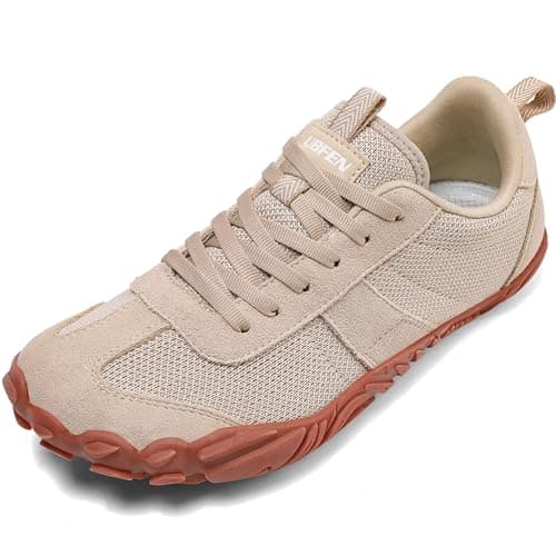 UBFEN Sneakers Barefoot Shoes for Womens Mens Minimalist Trail Running Hiking Comfortable Walking Light Brown Size US 6 Women/4 Men - Image 1