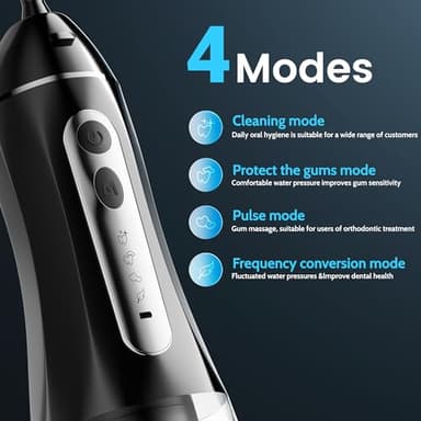 Water Flossers for Teeth, Electric Floss for Adults, Water Dental Picks for Teeth Cleaning and Flossing, Portable Flossers for Travel Size, Travel Bag and 4 Tips, IPX7 Waterproof - Black - Image 3