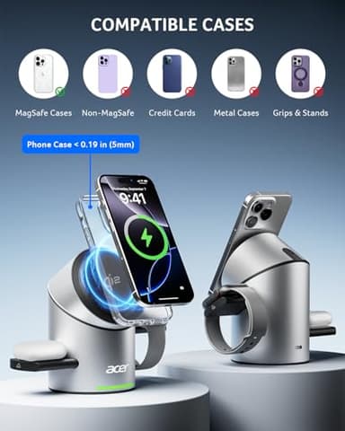 Acer S2 3 in 1 Charging Station for Apple - Qi2 15W iPhone Wireless Charging Station, Magsafe Charger Stand for iPhone 17 16 15 14 13 12 - Apple Watch - Airpods Series (Charger & USB-C Included) - Image 4