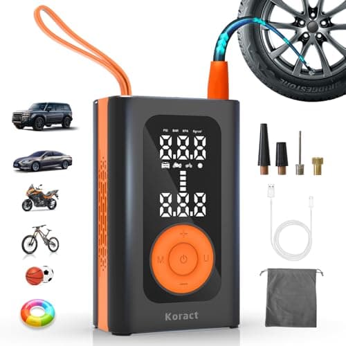 Koract Tire Inflator Portable Air Compressor for Car Tires - 150PSI Cordless Air Pump with Pressure Gauge, LED Light & Auto Shutoff - Fast Pump for Motorcycle, Bike, Balls, Sports Equipment - Image 1