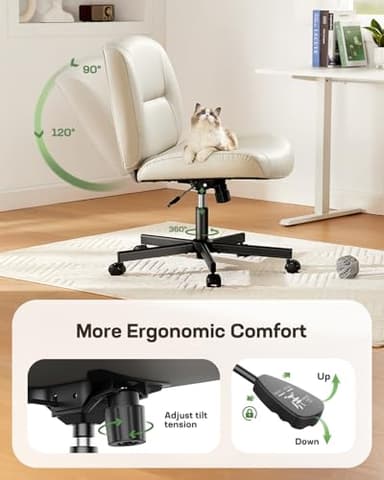 Marsail Criss Cross Chair with Wheels, Scratch-Resistant PVC Leather Cross Legged Office Chair, Wide Mid-Back Comfy Armless Desk Chair, Height Adjustable - Image 7