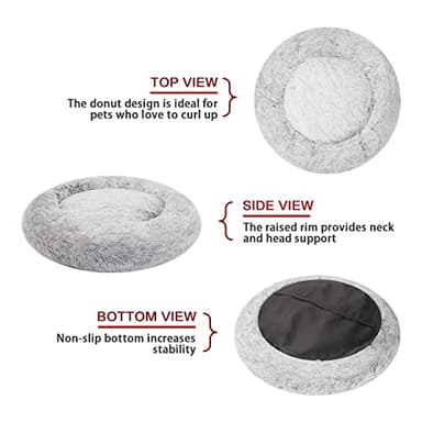 Bedfolks Calming Donut Dog Bed, 36 Inches Round Fluffy for Large Dogs, Anti-Anxiety Plush, Machine Washable (Dark Grey, Large) - Image 4