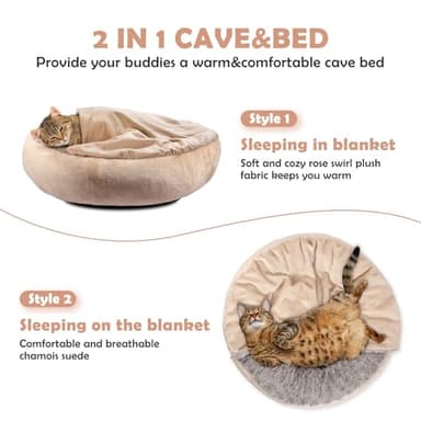 JOEJOY Small Dog Cat Bed With Hooded Blanket, Cozy Cuddler Luxury Puppy Pet Donut Round Calming Anti-Anxiety Burrow Cave - Anti-Slip Bottom, Machine Washable, 23 Inch - Image 4