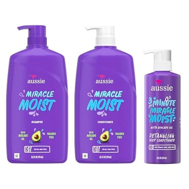 Aussie Miracle Moist Shampoo and Conditioner with 3 Minute Miracle Deep Conditioner, Avocado & Jojoba Oil, Paraben-Free, Moisturizes & Detangles, All Hair Types, Citrus Floral Scent, 3 Pack 68.4 Fl Oz - Image 9