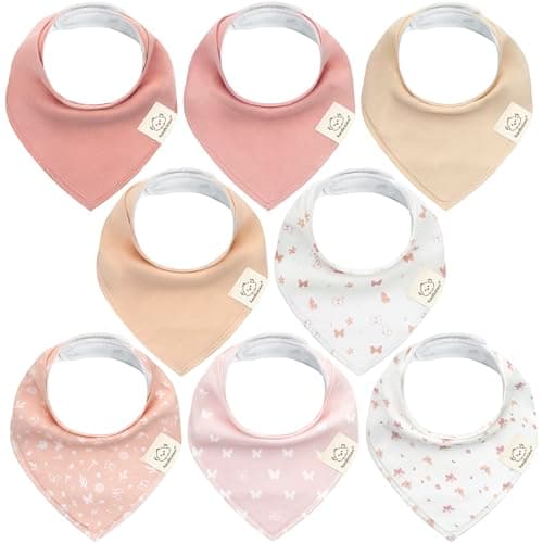 8-Pack Organic Baby Bandana Bibs for Girls - Super Absorbent Triangle Baby Bibs for Drooling and Teething Infant, 100% Cotton Extra Soft for Newborn, Infant 0-36 Months (Butterflies) - Image 1