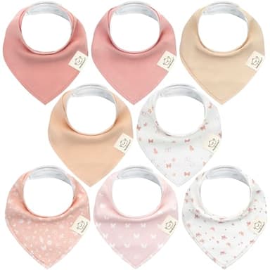 8-Pack Organic Baby Bandana Bibs for Girls - Super Absorbent Triangle Baby Bibs for Drooling and Teething Infant, 100% Cotton Extra Soft for Newborn, Infant 0-36 Months (Butterflies) - Image 1