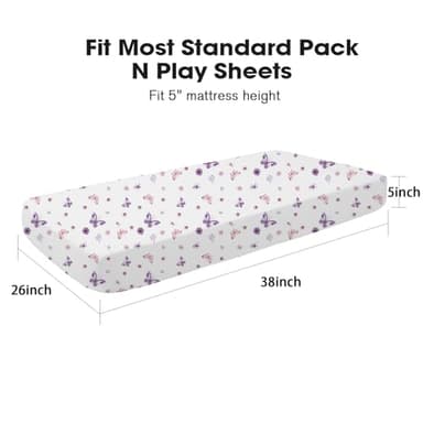 Little Grape Land Pack and Play Sheets Mini Crib Sheets Soft Breathable Pack N Play Sheets, Playard Fitted Sheet 2 Pack Stretchy Fits 38"x26" Playard Mattress, Purple Butterfly - Image 3