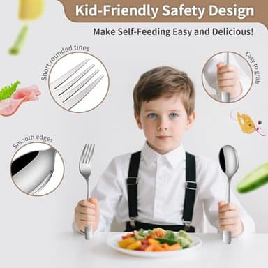 DEHOV Toddler Eating Utensils Set,Set Of 12 Food Grade Stainless Steel Silverware Sets For Kids,Dishwasher Safe Children Small Metal Spoons And Forks Flatware Sets - Image 3