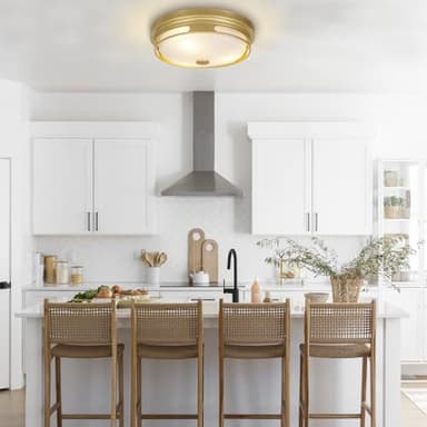 Rosient Close to Ceiling Light Fixture, 16 Inch Large Flush Mount Ceiling Light with Frosted Glass Shade, 3-Light Modern Country Gold White Ceiling Lamp for Kitchen Bathroom Hallway Entryway Foyer - Image 5