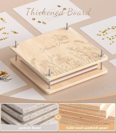 Wakhow Flower Press Kit – 11" x 11" Large Wooden Flower Presser for Adults & Teens | DIY Bouquet Preservation & Dried Flower Art | Ideal Gift for Nature & Craft Lovers - Image 4
