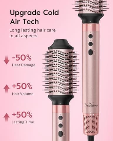 Brightup 5 in 1 High-Speed Hot Air Styler, 1400W Powerful 120000RPM Hair Dryer Brush, Negative Ions Thermal Brush, Cool Shot Button, Curler, Volumizer, Straighter, No Heat Damage, with Travel Bag - Image 7
