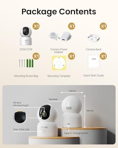 ZOSI C518 4MP Indoor Pan/Tilt Smart Home Security Camera for Pet Dog Baby Monitor,2.4G/5G Dual-Band Plug-in WiFi Cam,Auto-Tracking,Night Vision,Human Detection,2 Way Audio,Cloud&Memory Card Storage - Image 8
