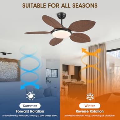 Wiviniya Ceiling Fans with Lights and Remote/APP Control, 48 Inch Tropical Ceiling Fan for Bedroom Living Room, Outdoor Palm Leaf Ceiling Fan for Patios Porch, Dimmable, 6 Speeds, Reversible, Brown - Image 8
