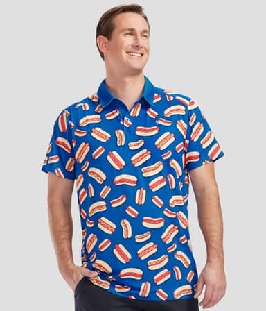 Tipsy Elves Golf Shirts for Men - Performance Athletic Fit Men's Golf Polo Shirts for Men w/Moisture Wicking Stretch Fabric - Men's Blue Hot Dog Golf Polo Size Large - Image 2