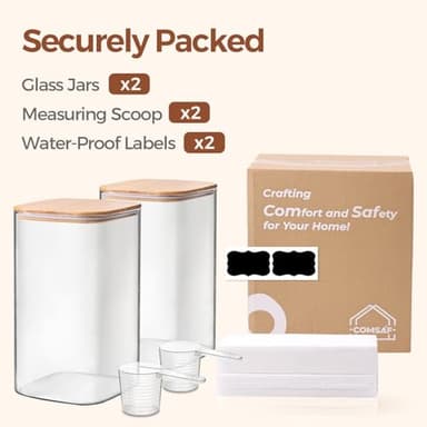ComSaf 1.2 Gallon Wide Mouth Flour Sugar Storage Containers 2 Pcs, 4.6 Qt Glass Storage Containers with Lids, Large Pantry Glass Jar with Lid, Big Jars for Rice, Flour, Sugar, Cereal, Cookie, Coffee - Image 8