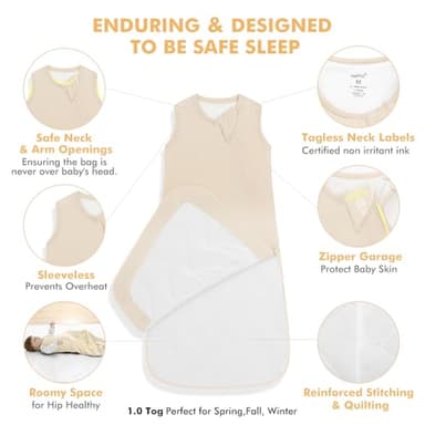 HAPIU Unisex Rayon Made from Bamboo Baby Sleep Sack TOG 1.0, 2-Way Zipper YKK, Wearable Blanket Baby, 0-6 Months,Oat - Image 4