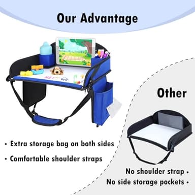 WENRENER Kids Travel Tray, Travel Tray For Kids Car Seat, Toddler Road Trip Essentials With Drawing Kit, Carseat Tray For Kids Travel, Travel Activities Road Trip Must Haves For Kids (Navy Blue) - Image 3
