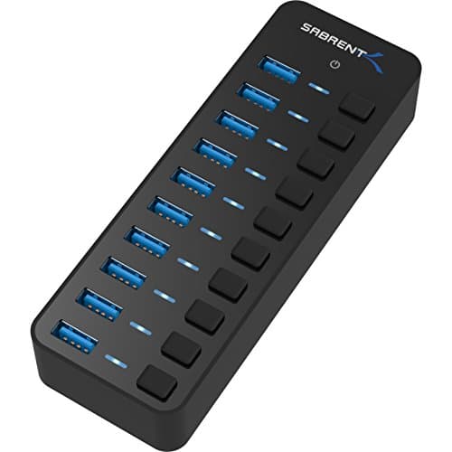 SABRENT 10-Port 60W USB 3.0 Hub with Individual Power Switches and LEDs, Includes 60W 12V/5A Power Adapter (HB-BU10) - Image 1