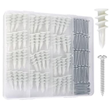 Self Drilling Drywall Anchors - 104Pcs Dry Wall Anchors and Screws Kit for Drywall,52 Self-Tapping/Threaded Plastic Sheetrock Anchors + 52#8 x 1-1/4'' Screws, Heavy Duty 75LB Hanging - Image 1