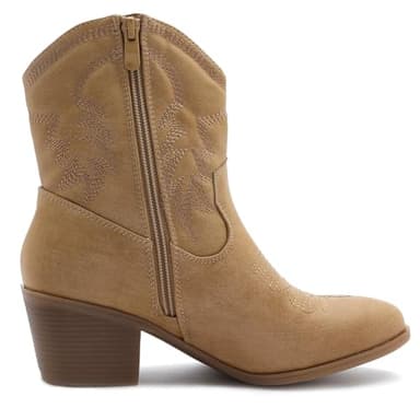 GLOBALWIN Women's Khaki Mid Calf The Western Cowboy Boots Fashion Cowgirl Boots For Women Low Heel Size 6M - Image 2