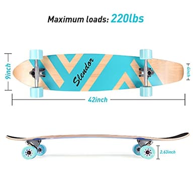 Slendor 42 Inch Longboard Skateboard Complete Cruiser Pintail, Drop Through Deck Skateboardfor Cruising, Carving, Downhill - Image 2