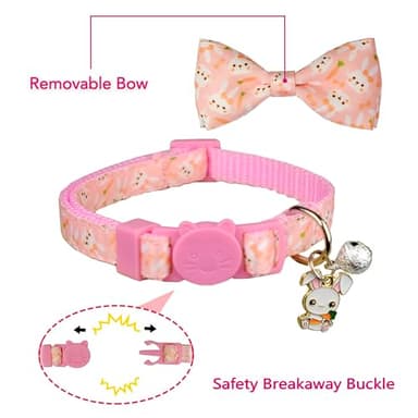 2 Pack Cat Collar with Bowtie and Charms Adjustable Breakaway Safety Design, Bunny and Pastel Egg Patterns, Soft Comfortable Nylon for Small Cats and Kittens - Image 2