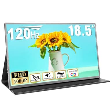 18.5 Inch Large Portable Monitor for Laptop, 1080P FHD 120Hz 125% sRGB USB-C HDMI Travel Monitor for Laptop Mac PC Xbox PS4/5 Switch, Portable Screen with Smart Cover, VESA Compatible - Image 1