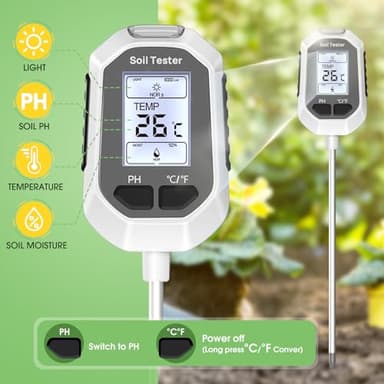 YAMRON 4-in-1 Soil Moisture Meter Digital Plant Temperature/Soil Moisture/PH Meter/Sunlight Intensity Backlight LCD Display Soil Test Meter for Gardening, Farming and Outdoor Plants - Image 2
