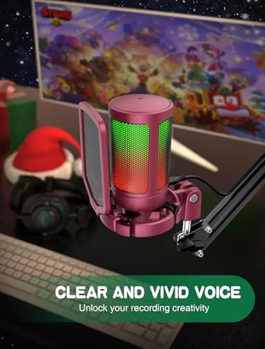 FIFINE AmpliGame PC Gaming Streaming USB Microphone, RGB Desktop Microphone for Computer/Mac/PS4/PS5, Podcast, Recording, TikTok, Game Chat, Condenser Mic with Pop Filter, Shock Mount - Red - Image 6