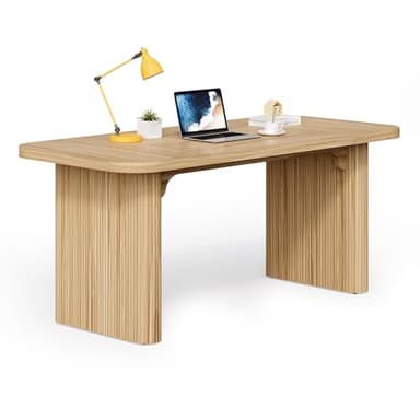 LITTLE TREE 62-Inch Home Office Computer Desk, Large Writing Desk with Textured Double Base, 5 ft Conference Meeting Seminar Table for Office - Image 1