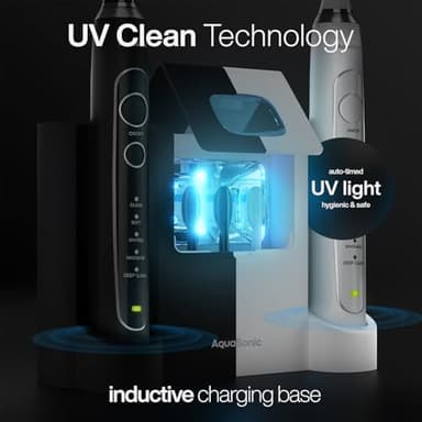 Aquasonic Duo Series PRO UV - ADA Accepted Electric Toothbrushes with UV Sanitizer - Inductive Charging Base - 5 Modes with Smart Timers - 10 Proflex Brush Heads & 2 Travel Cases - Image 3