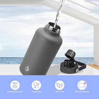 BJPKPK Half Gallon Insulated Water Bottles with Straw Lid, 64oz Large Water Jug, Stainless Steel Bottles with 3 Lids and Paracord Handle, Thermo for Hot & Cold Liquid, Navy Blue - Image 6