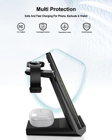 Wireless Charger for Samsung - NANAMI 3 in 1 Charging Station for Multiple Devices, Fast Charger Stand for Galaxy S25 S24 S23 Ultra S22 S21 Z Flip Fold 4,Galaxy Watch 6/5/5 Pro/4/3, Galaxy Buds 2 Pro - Image 4