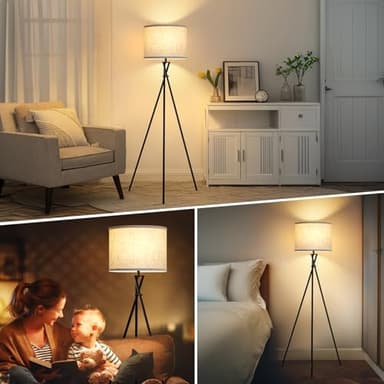 Tripod Floor Lamp Black, 61” Tall Floor Lamps, Standing Lamp with Rotary Switch, Modern Floor Lamp Simple Design with Beige Shade, Floor Lamps for Living Room, Bedroom, Office, Without Bulb - Image 6