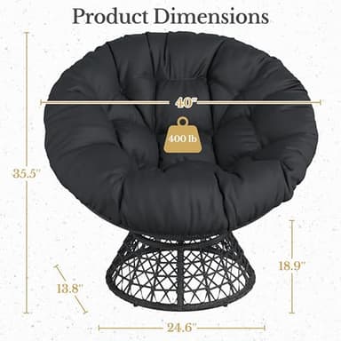 Yaheetech Indoor Papasan Chairs with Thick Tufted Cushions and Frame, Swivel Wicker Ergonomic Lounge Reading Chairs for Living Room/Bedroom, Black - Image 2