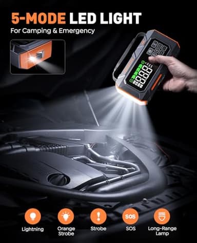14-in-1 Car Jump Starter, 7000A Jump Starter Jump Box (All Gas 12L Diesel), Jumper Cables Jumper Starter Portable with Air Compressor 160PSI, Car Roadside Emergency Kit, Tow Rope, Gloves, Lights - Image 5