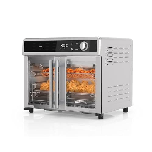 BLACK+DECKER Crisp 'N Bake Air Fryer Toaster Oven Combo, 12 in 1 Countertop Convection Oven Cooks Food Fast, Fits a Whole Pizza or 6 Toast Slices, French Doors with Stainless Steel Finish - Image 1