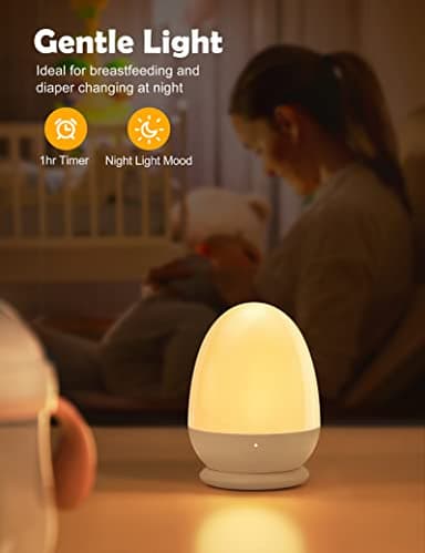 JolyWell Baby Night Light for Kid, Portable Egg Nightlight with Stable Charging Pad, Touch Nursery Night Lamp for Breastfeeding, Toddler Night Light for Bedroom, Timer Setting, ABS+PC, White-2 - Image 6