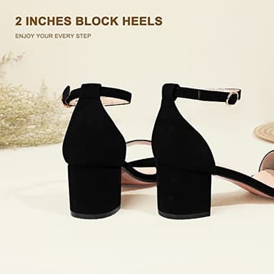 IDIFU Women's Cookie-LO Low Block Heels Chunky Sandals Ankle Strap Wedding Dress Pump Shoes(Black Nubuck, 7.5) - Image 4