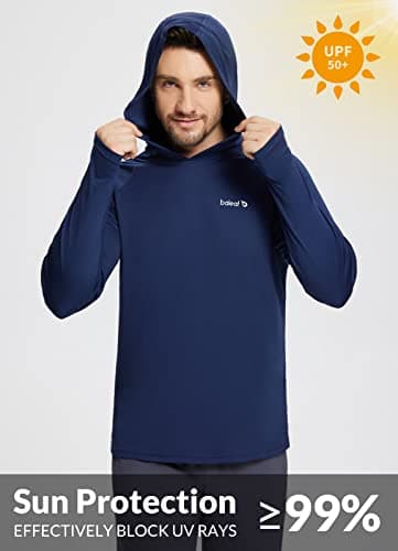 baleaf Men's Sun Protection Hoodie Shirt UPF 50+ Long Sleeve UV SPF T-Shirts Rash Guard Fishing Swimming Lightweight Deep Blue L - Image 3
