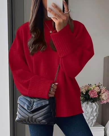 PRETTYGARDEN Women's Fall Oversized Sweaters Casual Crewneck Pullover Long Sleeve Fuzzy Chunky Knit Tops Blouse (Red,Medium) - Image 8