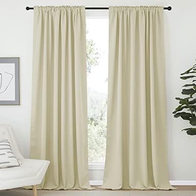 NICETOWN Farmhouse Curtains for Bedroom, Room Darkening Curtains with Rod Pocket and Back Tab, Home Decoration (Beige, 70" Wide x 95" Long, 1 Pair) - Image 2