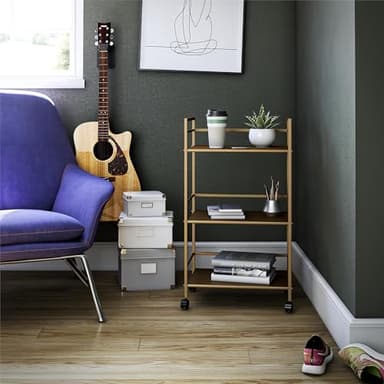 Novogratz Helix Small Bar Cart for the Home, 3 Tier Rolling Cart With Wheels, Kitchen Cart with Storage for Beverages and Wine, Gold - Image 2