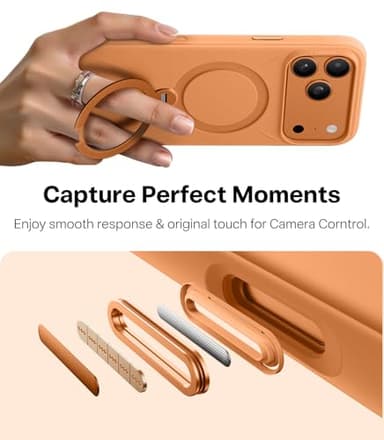 TORRAS Q3 Silicone 360 Spin for iPhone 17 Pro Case with Stand, Fit for MagSafe, Magnetic Ring Kickstand with Camera Control, Liquid Silicone Rubber Soft Phone Case for iPhone 17 Pro 6.3'', Orange - Image 6
