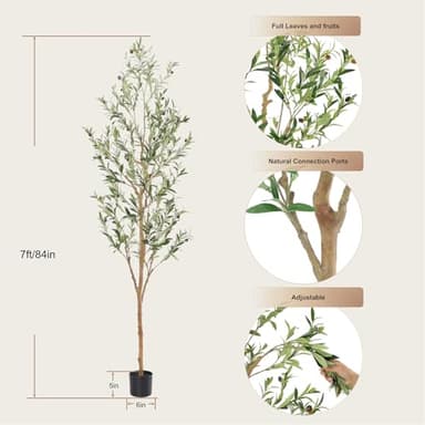 Bellacat Faux Olive Tree 7ft，Olive Trees Artificial Indoor with Natural Wood Trunk and Realistic Leaves and Fruits. 7 Feet(84in) Fake Olive Tree for Home House Office Décor. - Image 4