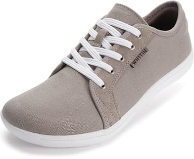 WHITIN Women's Wide Canvas Barefoot Shoes Minimalist Extra Wide Width Toe Box Fashion Sneakers Zero Drop Size 8 Walking Gym Tennis Comfy Flat Nurse Athletic Grey 39 - Image 1