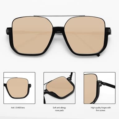 GUVIVI Retro Oversized Aviator Sunglasses for Women Men Square Semi-Rimless Double Bridge Sun Glasses 70s Trendy Shades Pilot-style Brown Pink - Image 5