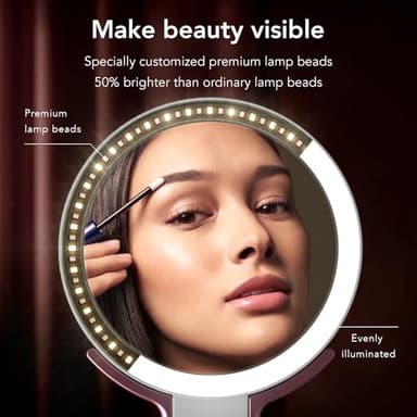 LitBear Travel Makeup Mirror with Lights, Rechargeable Double-Sided 10X/1X Magnifying Mirror, Portable Lighted Beauty Mirror, 3 Color Lighting, Dimmable Touch Screen, Tabletop Handhold Hanging (White) - Image 2