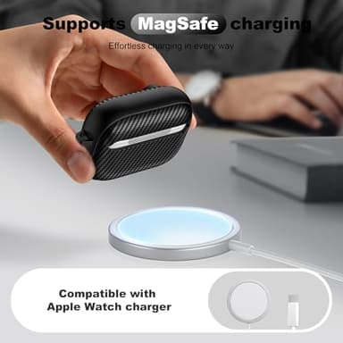 RFUNGUANGO for Airpod Pro Case (2023/2022/2019) with Lock, Carbon Fiber Black Airpods Pro 2nd Generation/1st Generation Case (USB-C/Lightning Cable) Black Switch - Image 5