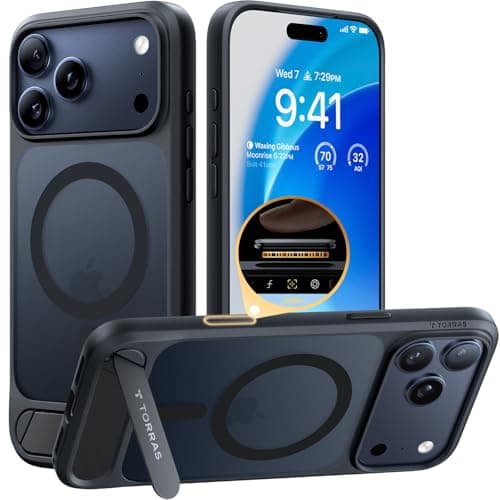 TORRAS Strong Magnetic & Seamless Stand for iPhone 17 Pro Max Case, Fit for MagSafe, Military Grade Drop Protection, Sturdy Adjustable Kickstand Slim for iPhone 17 Pro Max Case Translucent Matte Black - Image 1